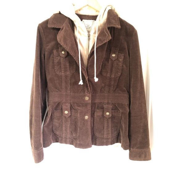 FOR JOSEPH FORTUNE CORDUROY JACKET WITH FAUX HOODIE LAYERED LOOK SZ L - Picture 3 of 6